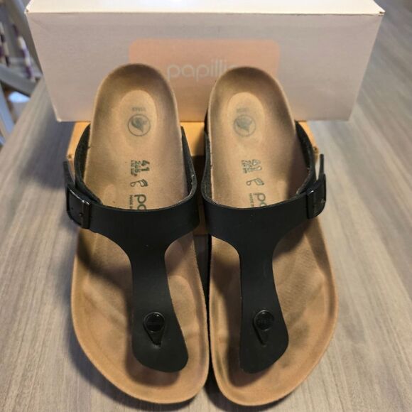 Birkenstocks Gizeh Grooved Black and Tan Platform Sandals Size 41 - Picture 2 of 16